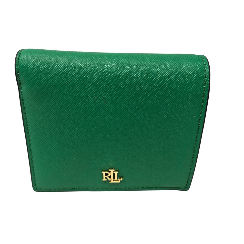 Lauren Ralph Lauren Bifold Wallet Womens OS Green New Saffiano Leather LRL Logo
